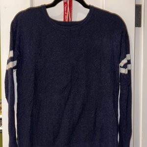American Eagle Varsity Stripe Sleeve Sweater Medium Navy Blue White Slouchy